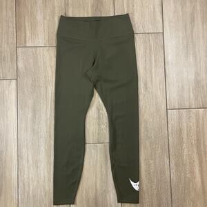 Nike Dri Fit Leggings Womens M Olive Green Large Swoosh Athletic Active